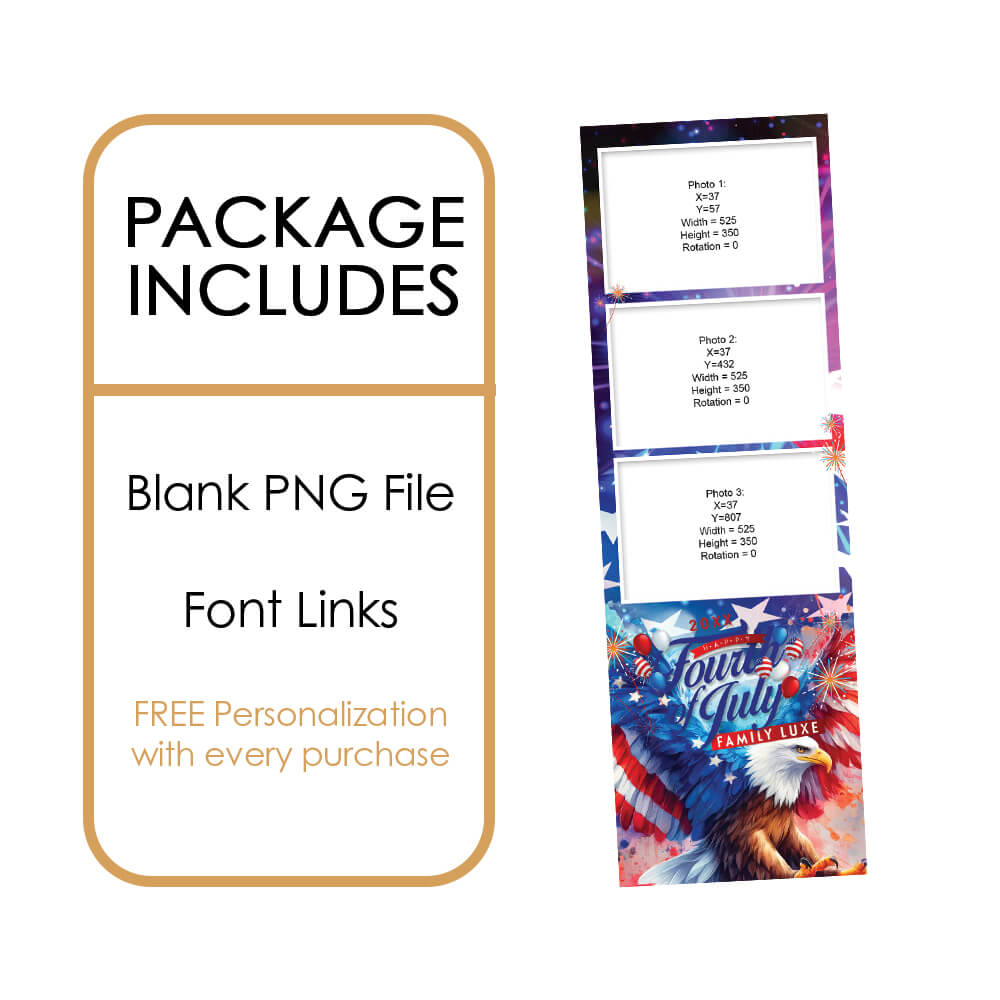4th of July Holiday Photo Booth Frame  |  3-pose Photo Strip |  LHC11B