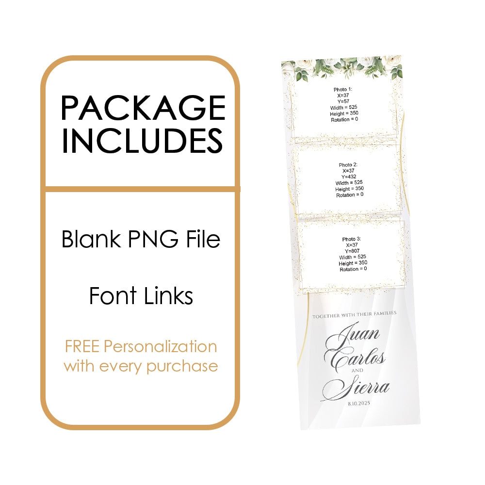 Elegant White Rose Wedding Photo Booth Frame  |  3-pose Strip  |  LHC10B