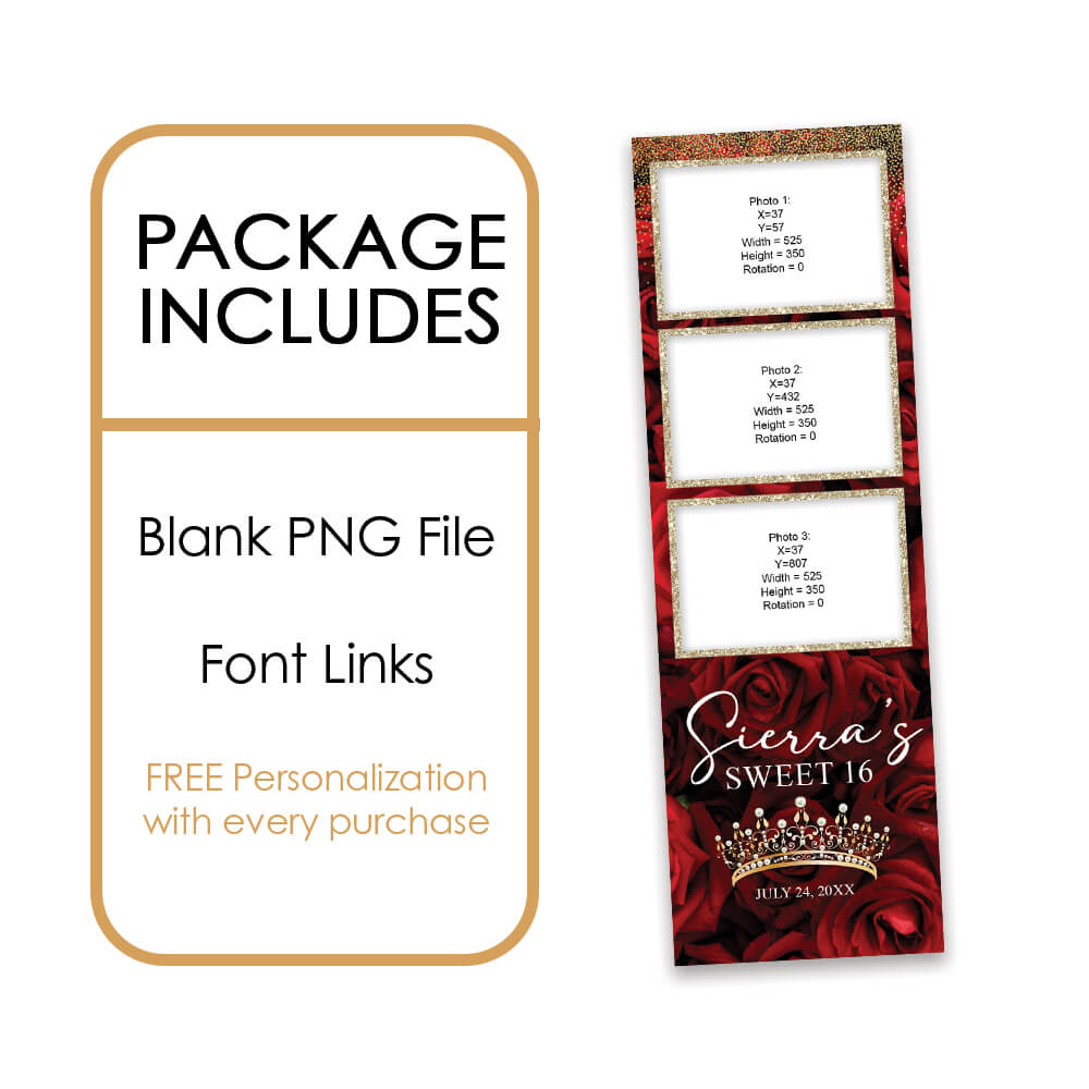 Charming Red Roses Sweet 16th Photo Booth Frame |  2x6 Strip  |  LHC18B