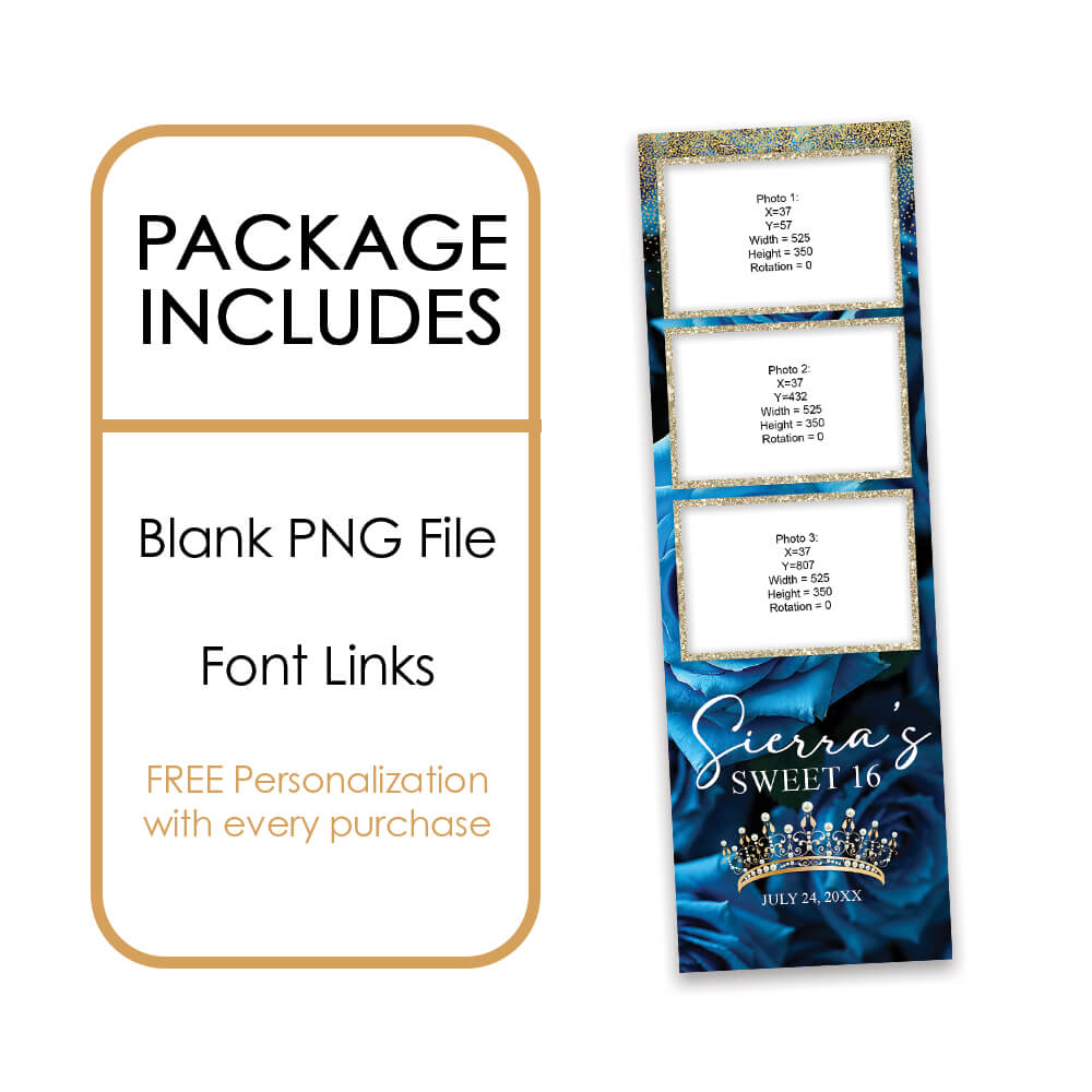 Charming Blue Roses Sweet 16th Photo Booth Frame  |  2x6 Strip |  LHC22B