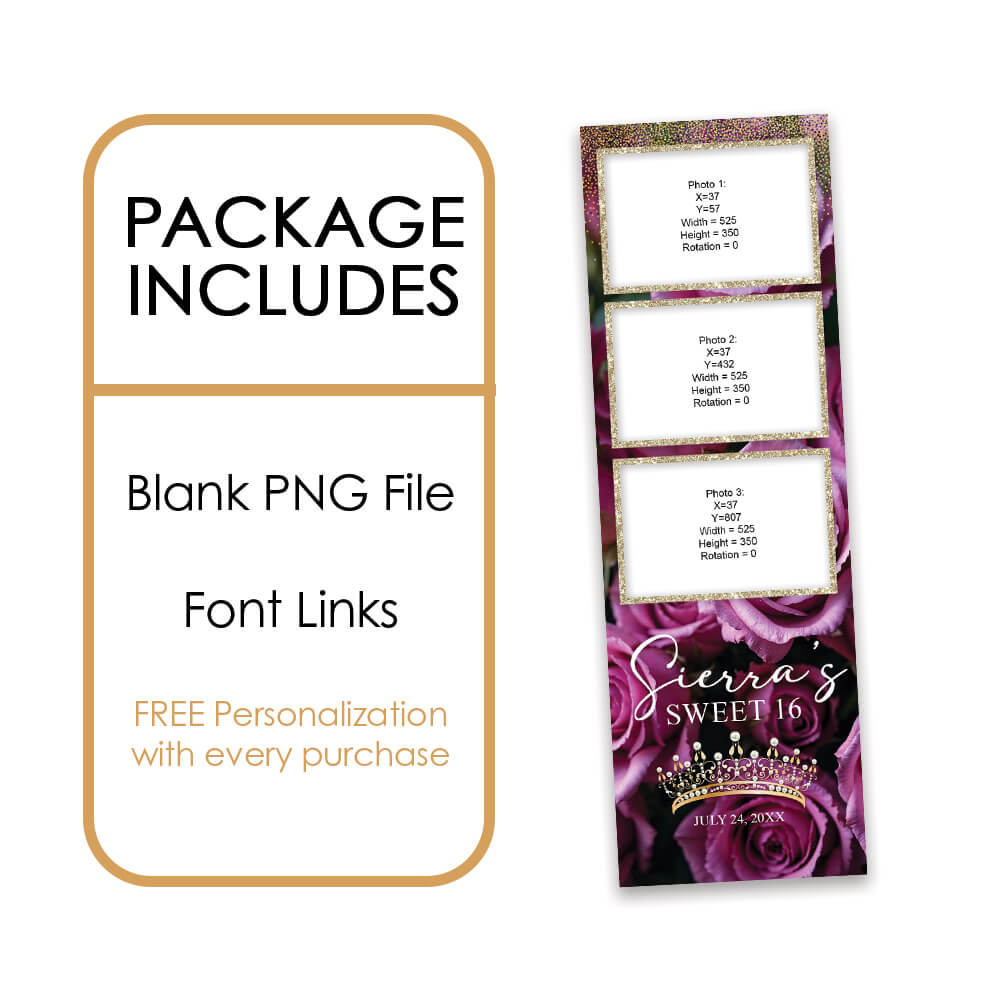 Charming Violet Roses Sweet 16th Photo Booth Frame |  2x6 Strip  |  LHC19B
