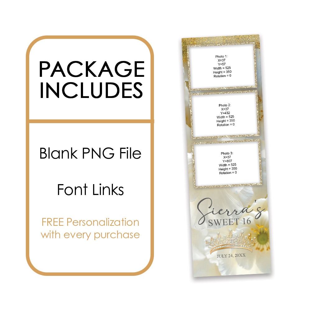 Charming White Floral Sweet 16th Photo Booth Frame |  2x6 Strip  |  LHC21B