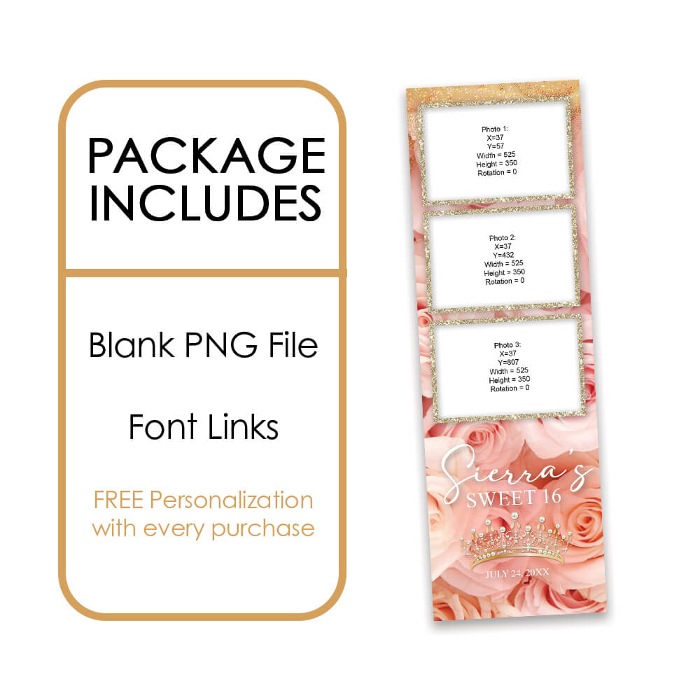 Charming Pink Roses Sweet 16th Photo Booth Frame |  2x6 Photo Strip  |  LHC17B