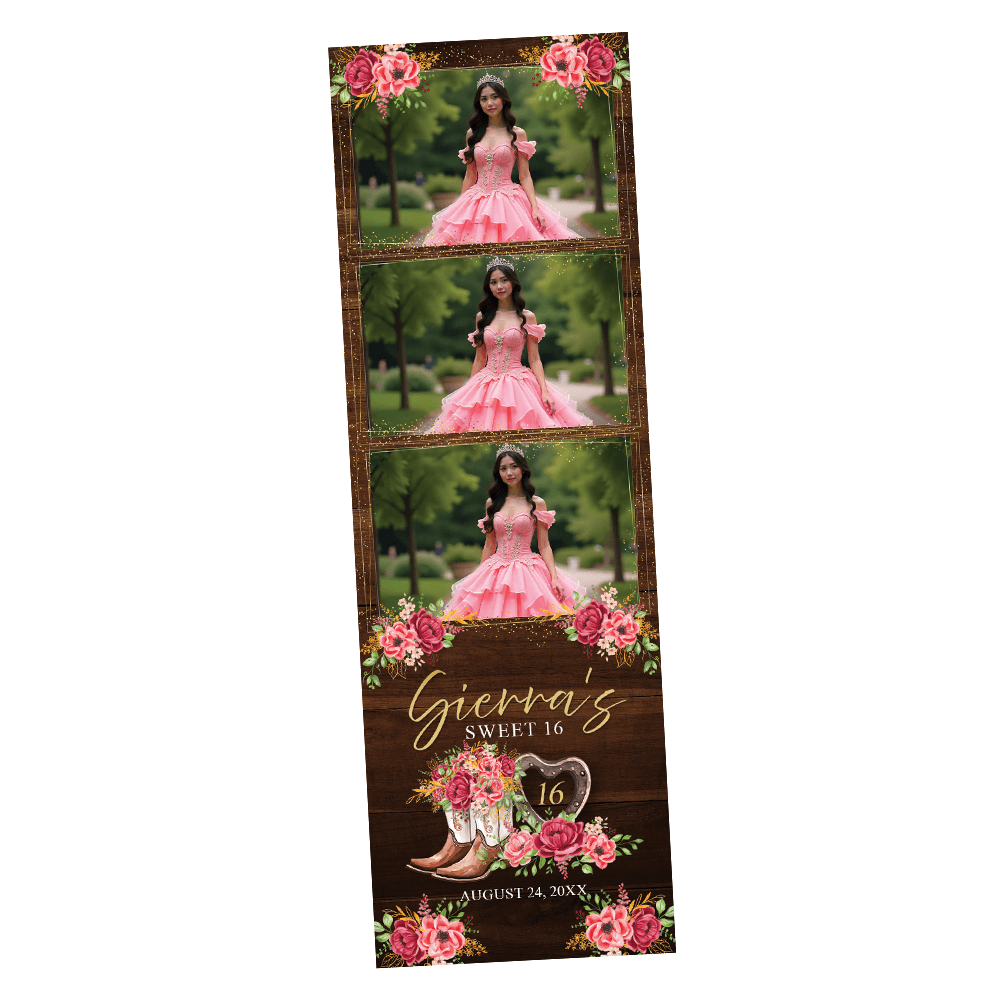 Marco para fotomatón con corona dorada de Quinceañera, cumpleaños de Barbie rosa | LHC01A