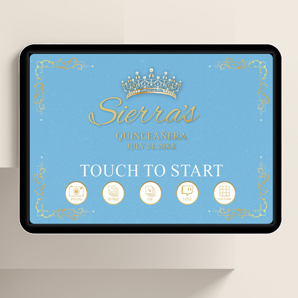 Quinceañera Gold Crown Welcome Screen, Light Blue  |   LHC23C