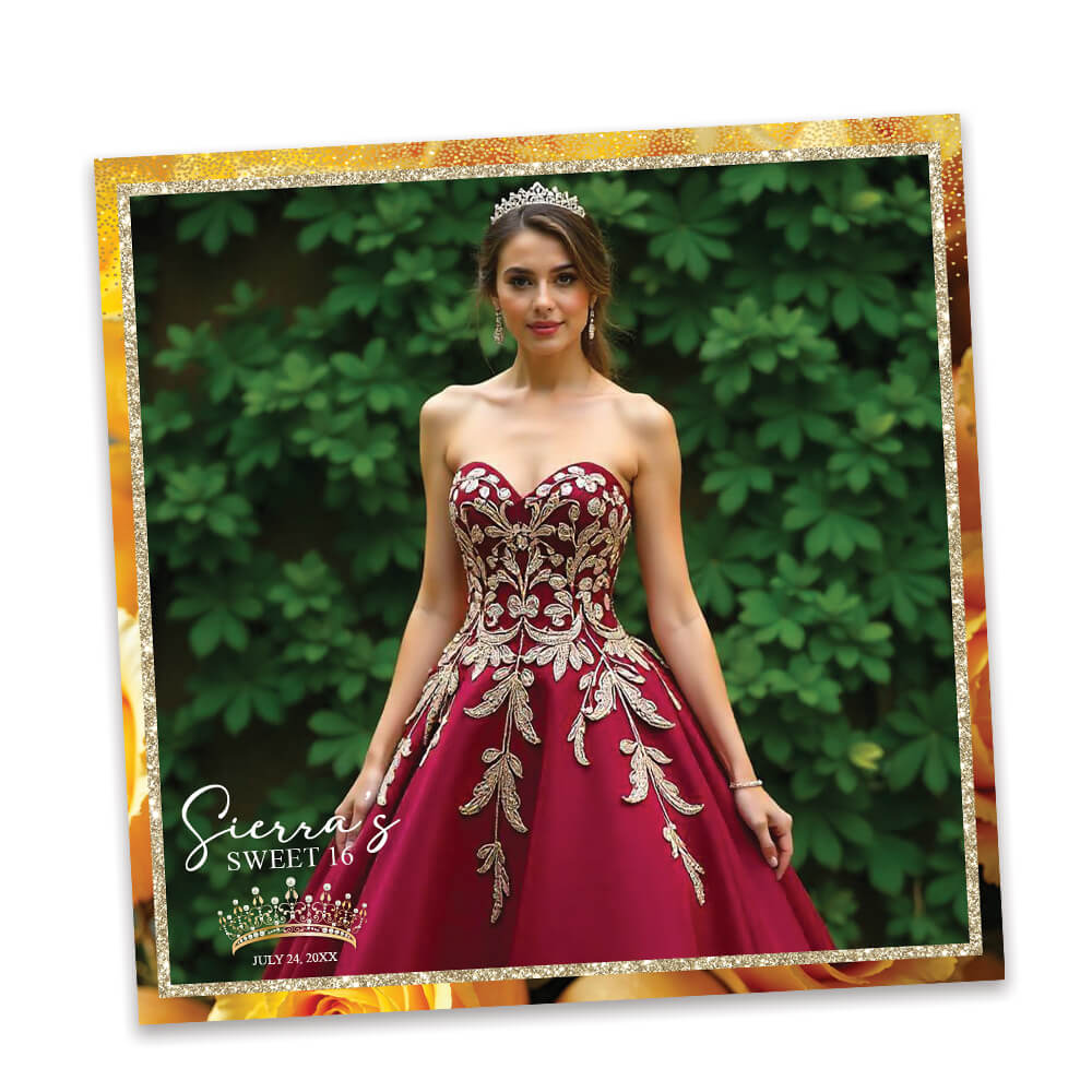 Charming Yellow Roses Sweet 16th Photo Booth Frame |  360 Overlay  |  LHC20C