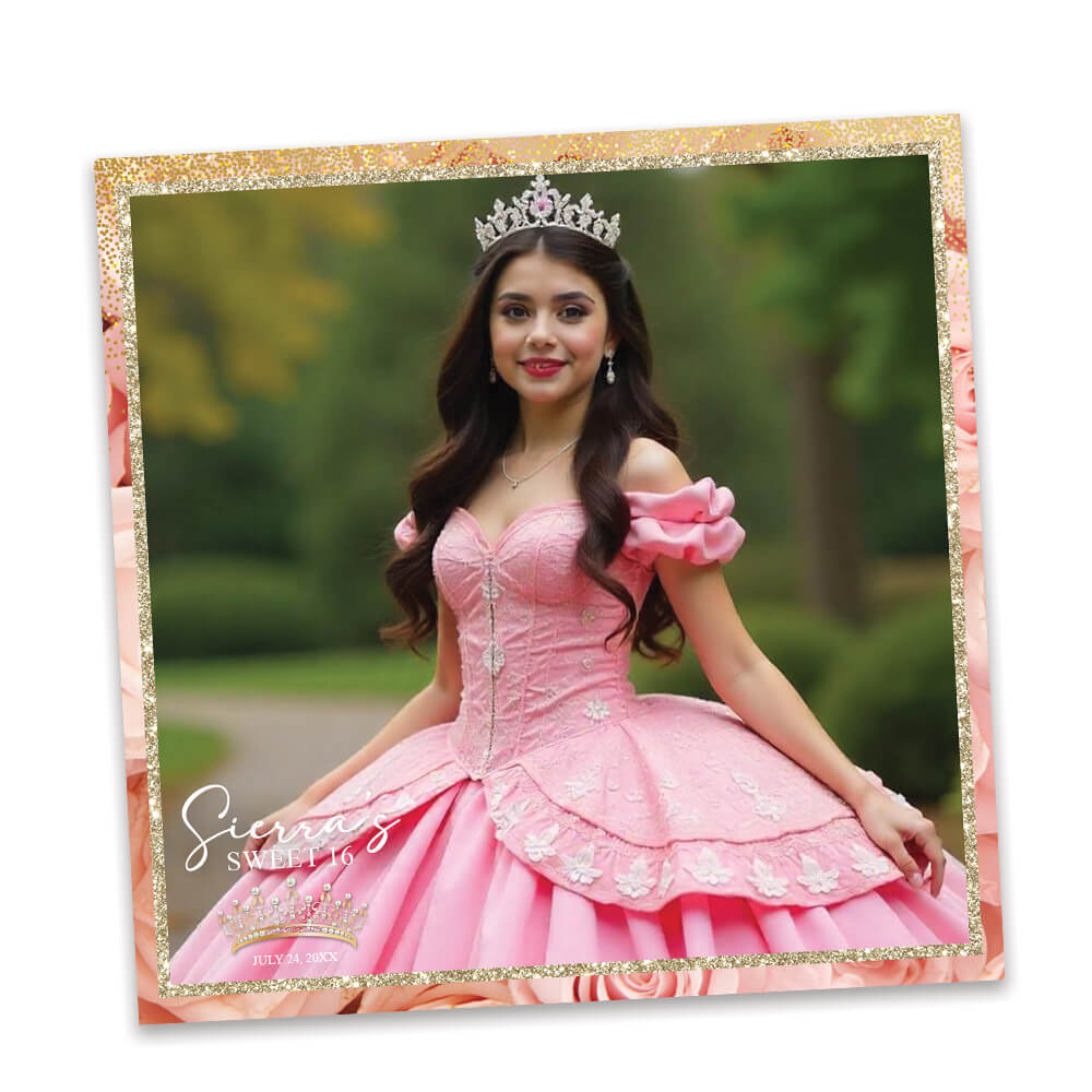 Charming Pink Roses Sweet 16th Photo Booth Frame |  360 Overlay  |  LHC17C