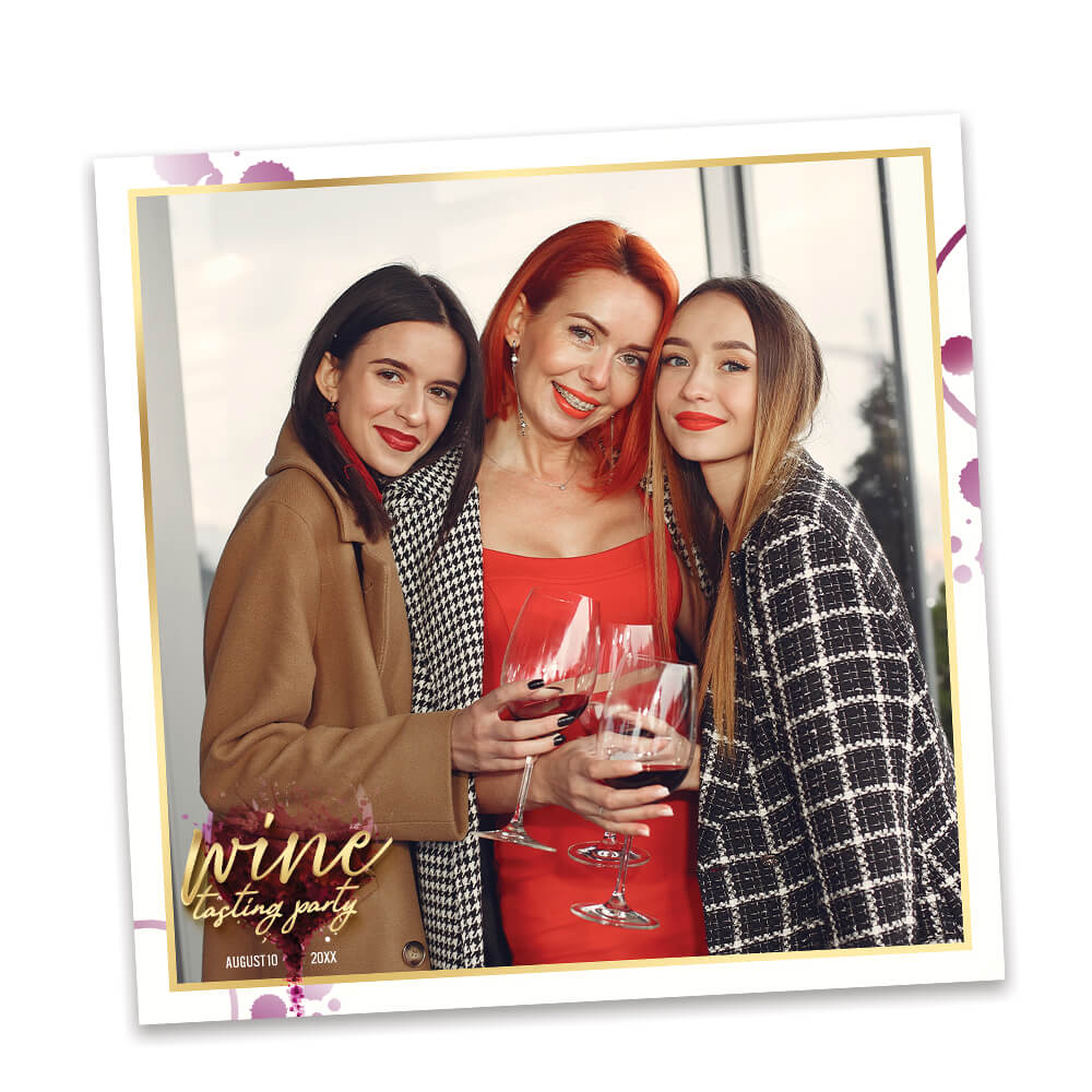 Wine Tasting Party with Gold Lettering Photo Booth Frame |  360 Overlay  |  LHC13C
