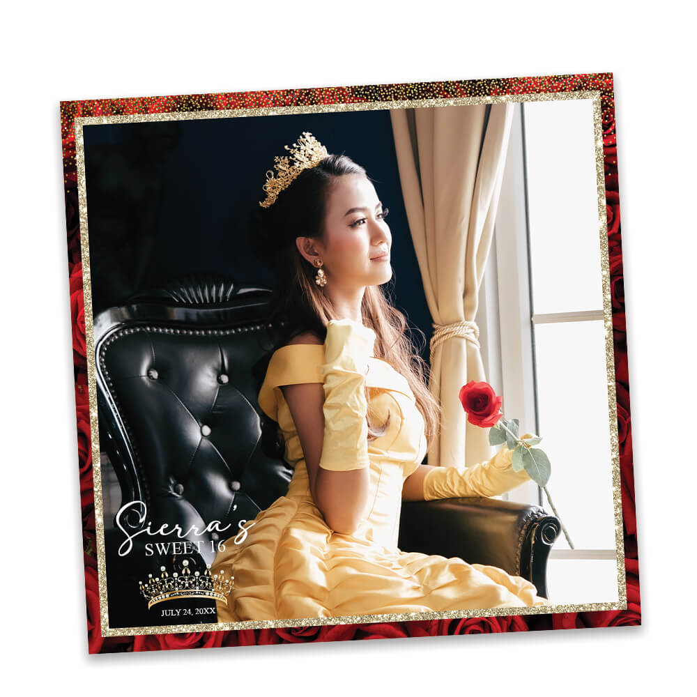 Charming Red Roses Sweet 16th Photo Booth Frame |  360 Overlay  |  LHC18C