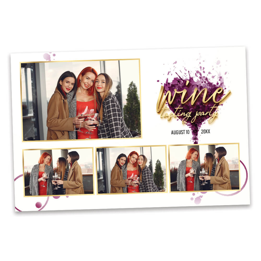 Wine Tasting Party with Gold Lettering Photo Booth Frame  |  1x3 Postcard  |  LHC13A