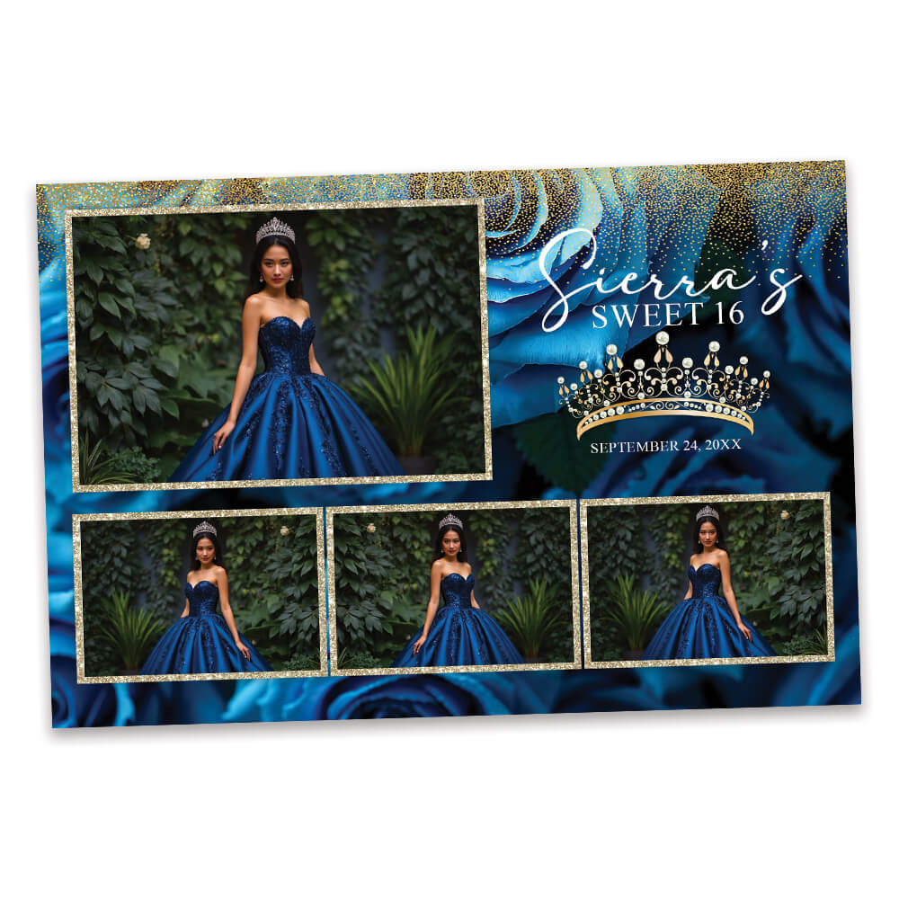 Charming Blue Roses Sweet 16th Photo Booth Frame  |  1x3 Postcard  |  LHC22A