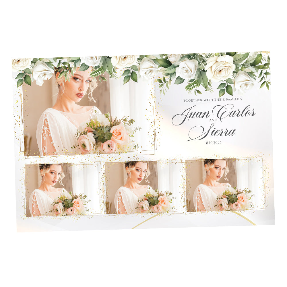 Elegant White Rose Wedding Photo Booth Frame  |  4-pose Postcard  |  LHC10A
