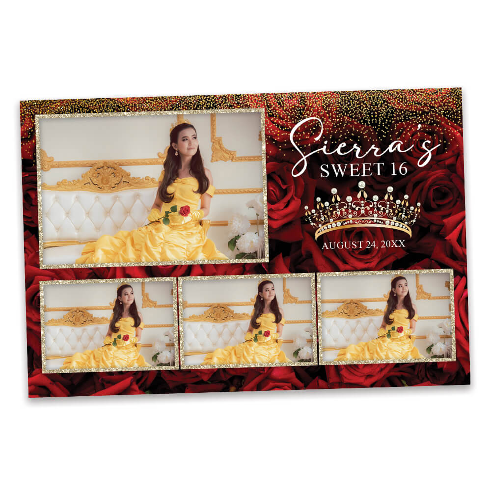 Charming Red Roses Sweet 16th Photo Booth Frame |  1x3 Postcard  |  LHC18A