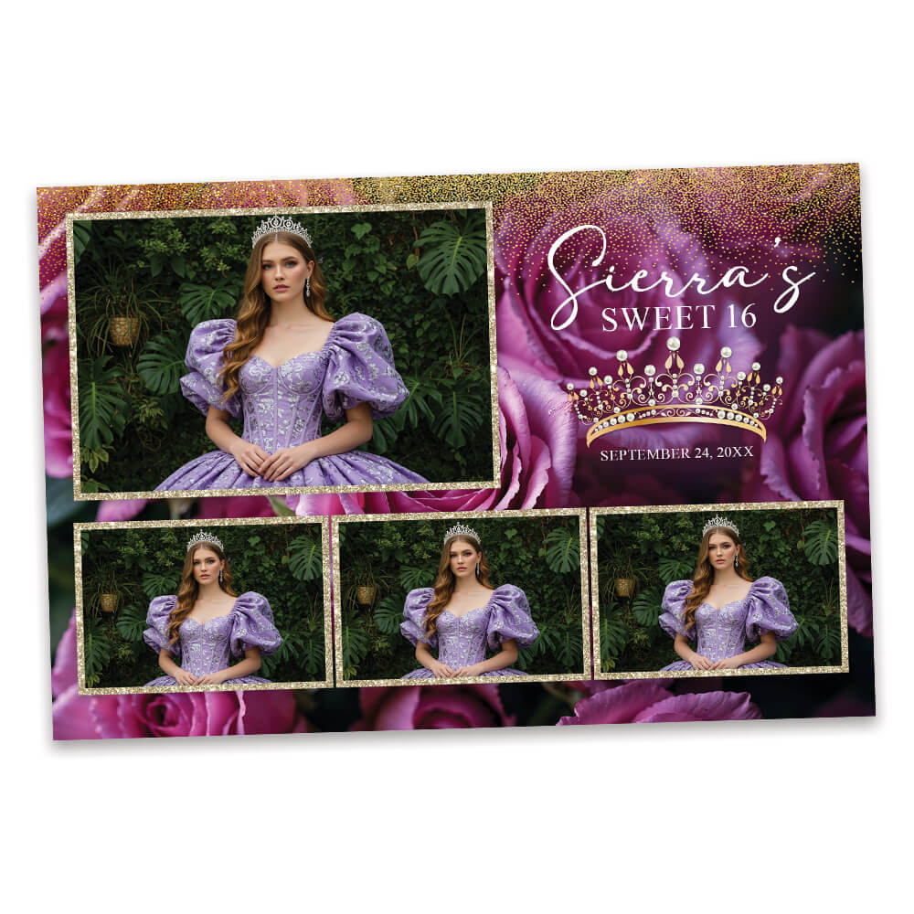 Charming Violet Roses Sweet 16th Photo Booth Frame |  1x3 Postcard  |  LHC19A