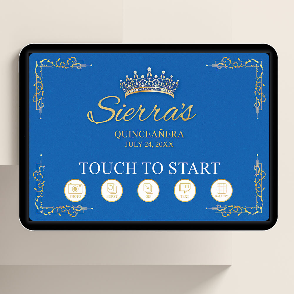 Quinceañera Gold Crown Welcome Screen, Blue Birthday | LHC23A