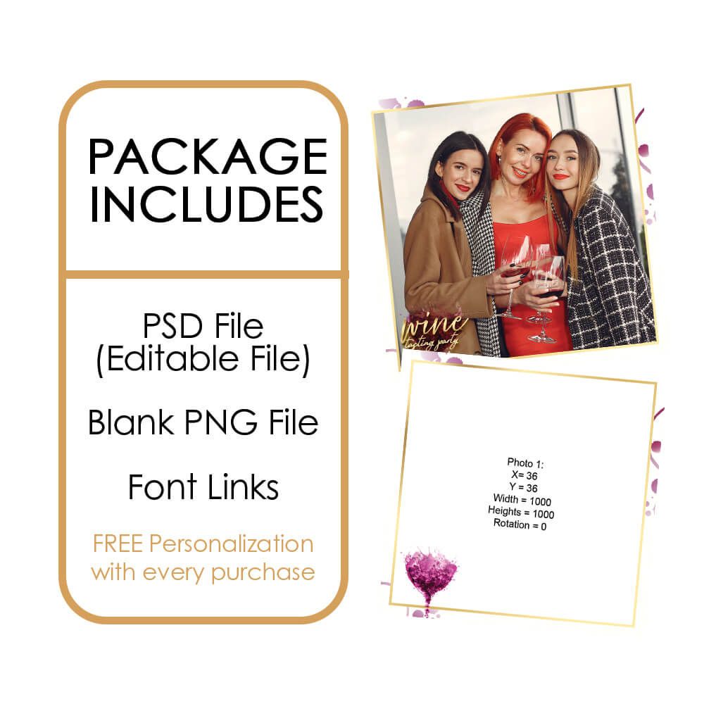 Wine Tasting Party with Gold Lettering Photo Booth Frame |  360 Overlay  |  LHC13C