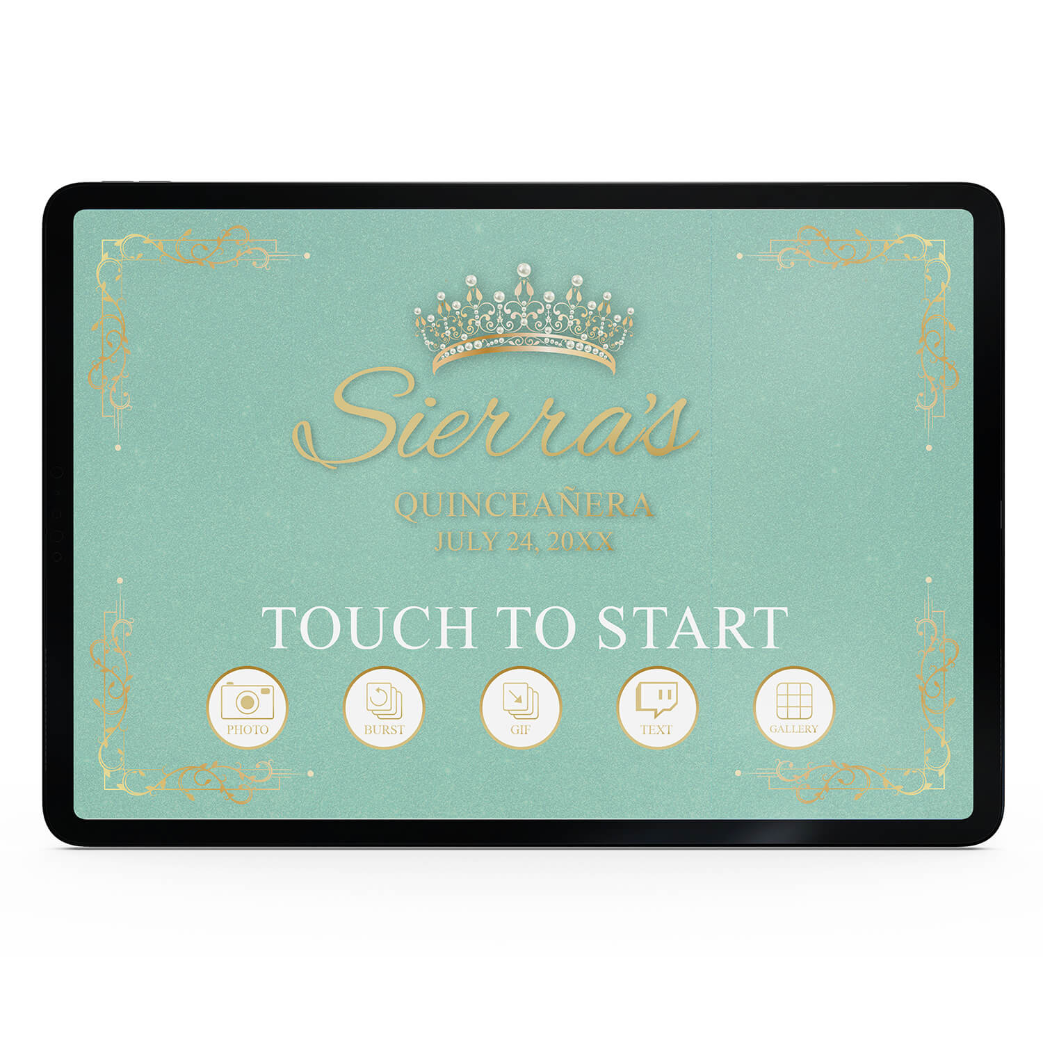 Quinceañera Gold Crown Welcome Screen, Light Green  |   LHC23D