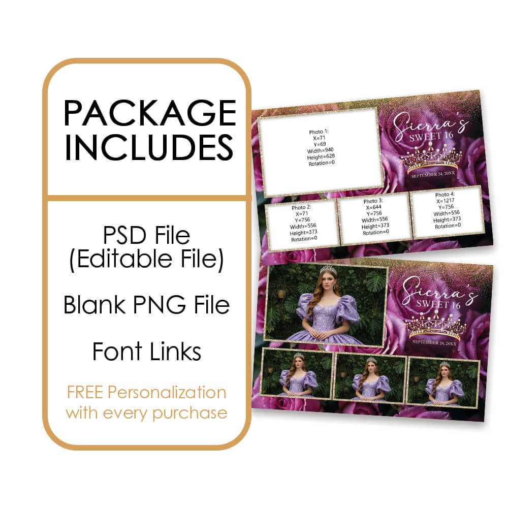 Charming Violet Roses Sweet 16th Photo Booth Frame |  1x3 Postcard  |  LHC19A