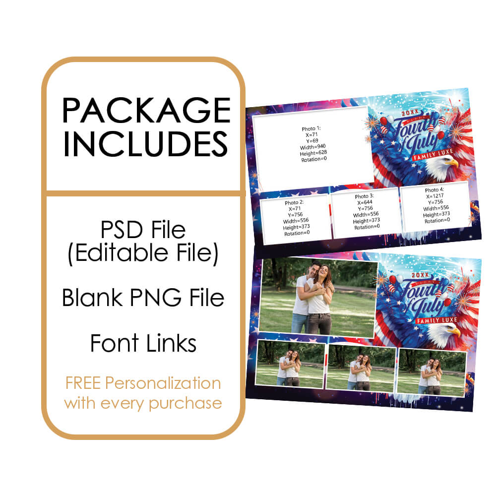 4th of July Holiday Photo Booth Frame  |  4-pose Postcard  |  LHC11A