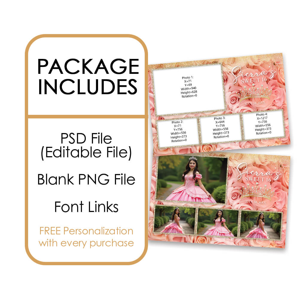 Charming Pink Roses Sweet 16th Photo Booth Frame |  1x3 Postcard  |  LHC17A
