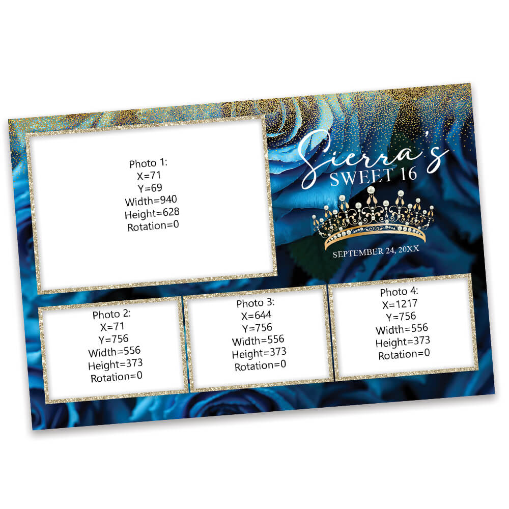 Charming Blue Roses Sweet 16th Photo Booth Frame  |  1x3 Postcard  |  LHC22A