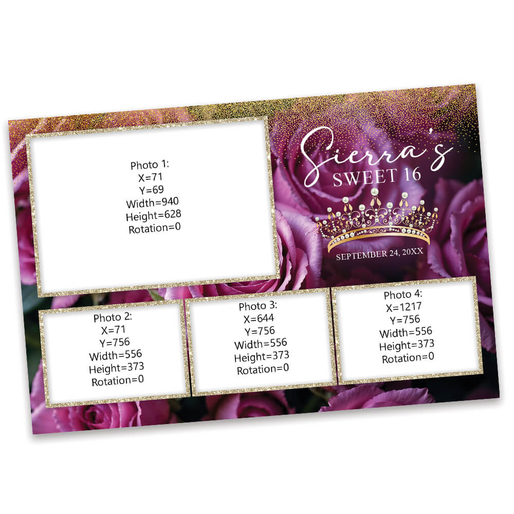 Charming Violet Roses Sweet 16th Photo Booth Frame |  1x3 Postcard  |  LHC19A