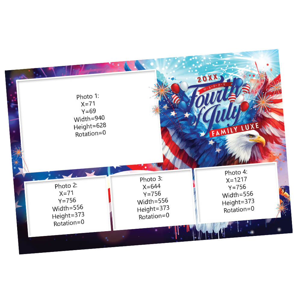4th of July Holiday Photo Booth Frame  |  4-pose Postcard  |  LHC11A