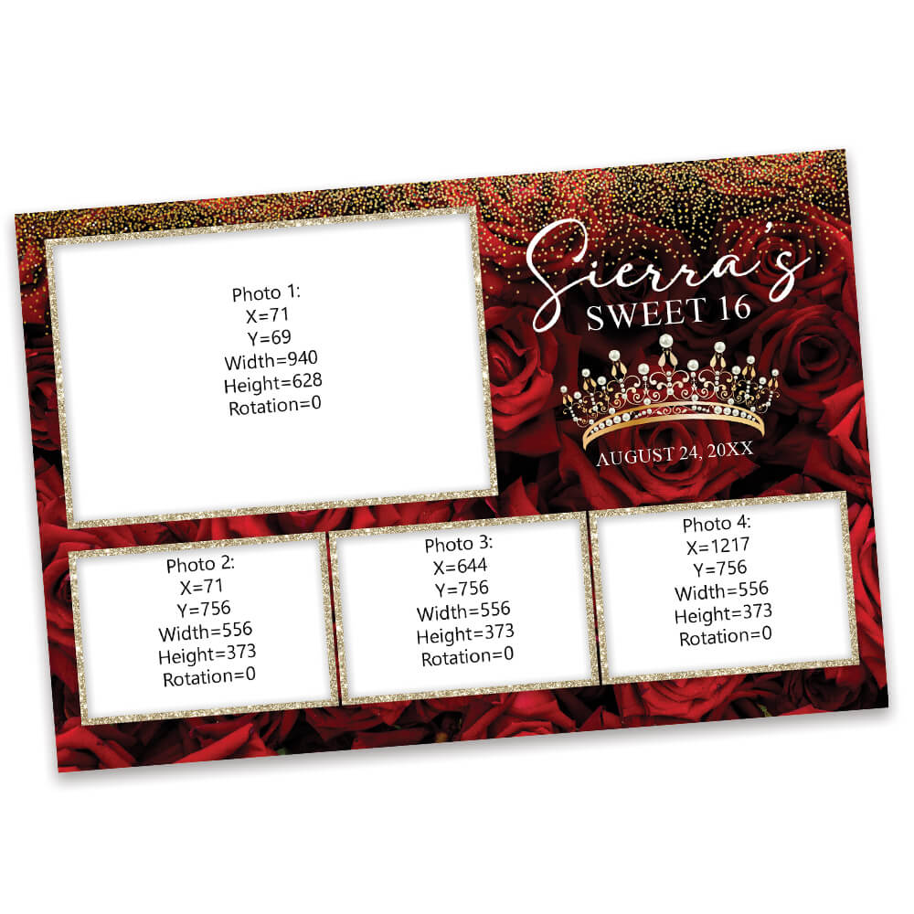 Charming Red Roses Sweet 16th Photo Booth Frame |  1x3 Postcard  |  LHC18A