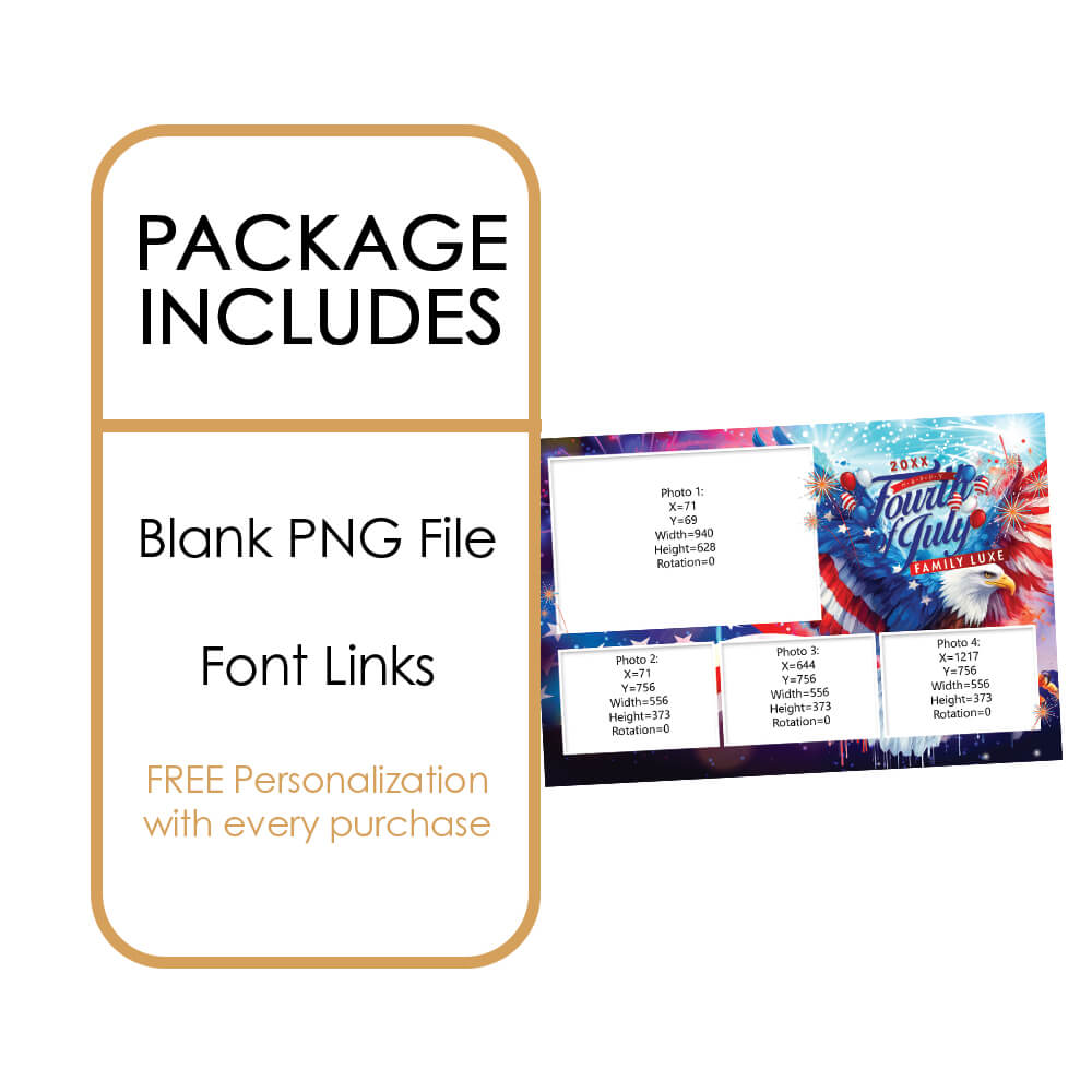 4th of July Holiday Photo Booth Frame  |  4-pose Postcard  |  LHC11A