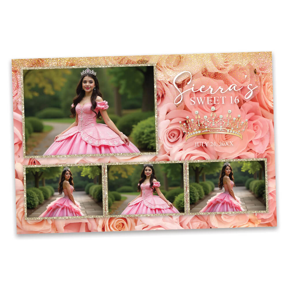 Charming Pink Roses Sweet 16th Photo Booth Frame |  1x3 Postcard  |  LHC17A