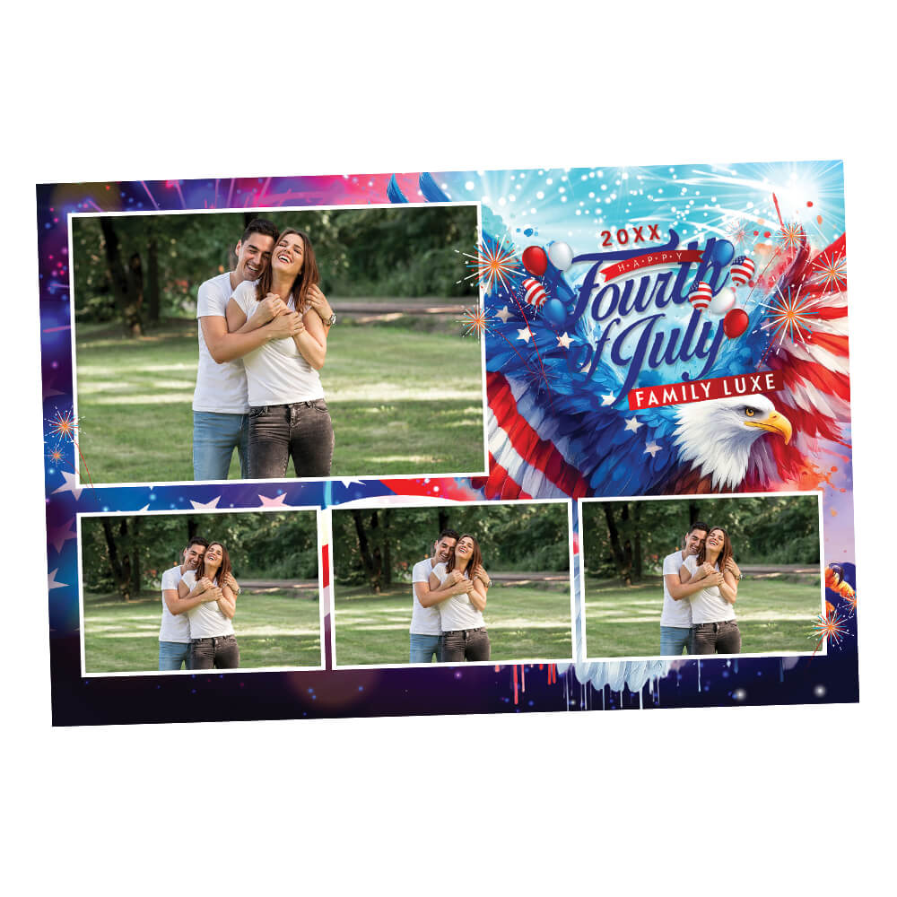 4th of July Holiday Photo Booth Frame  |  4-pose Postcard  |  LHC11A
