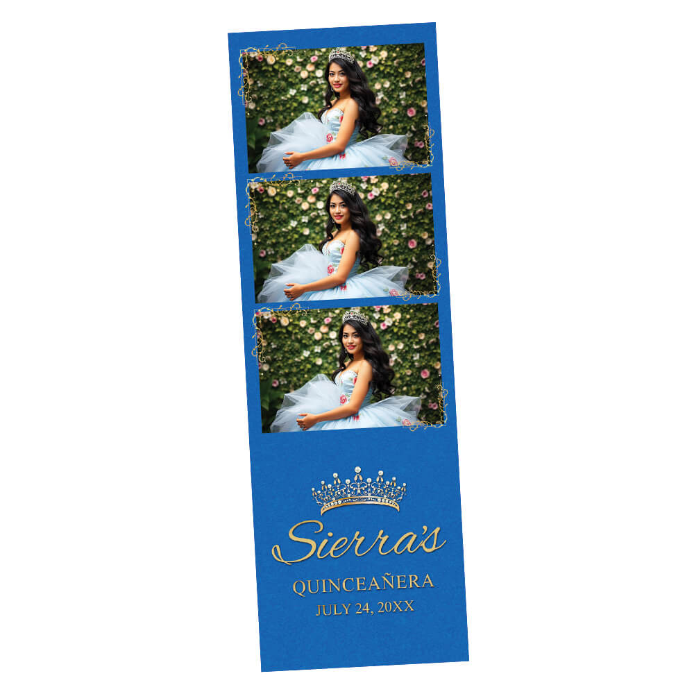 Quinceañera Gold Crown Photo Booth Frame, Blue Birthday  |  2x6 Strip  |  LHC02C