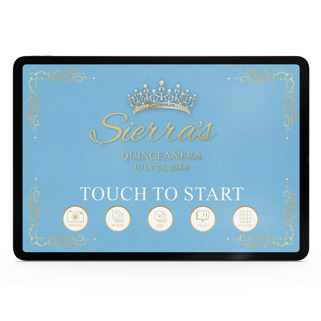 Quinceañera Gold Crown Welcome Screen, Light Blue  |   LHC23C