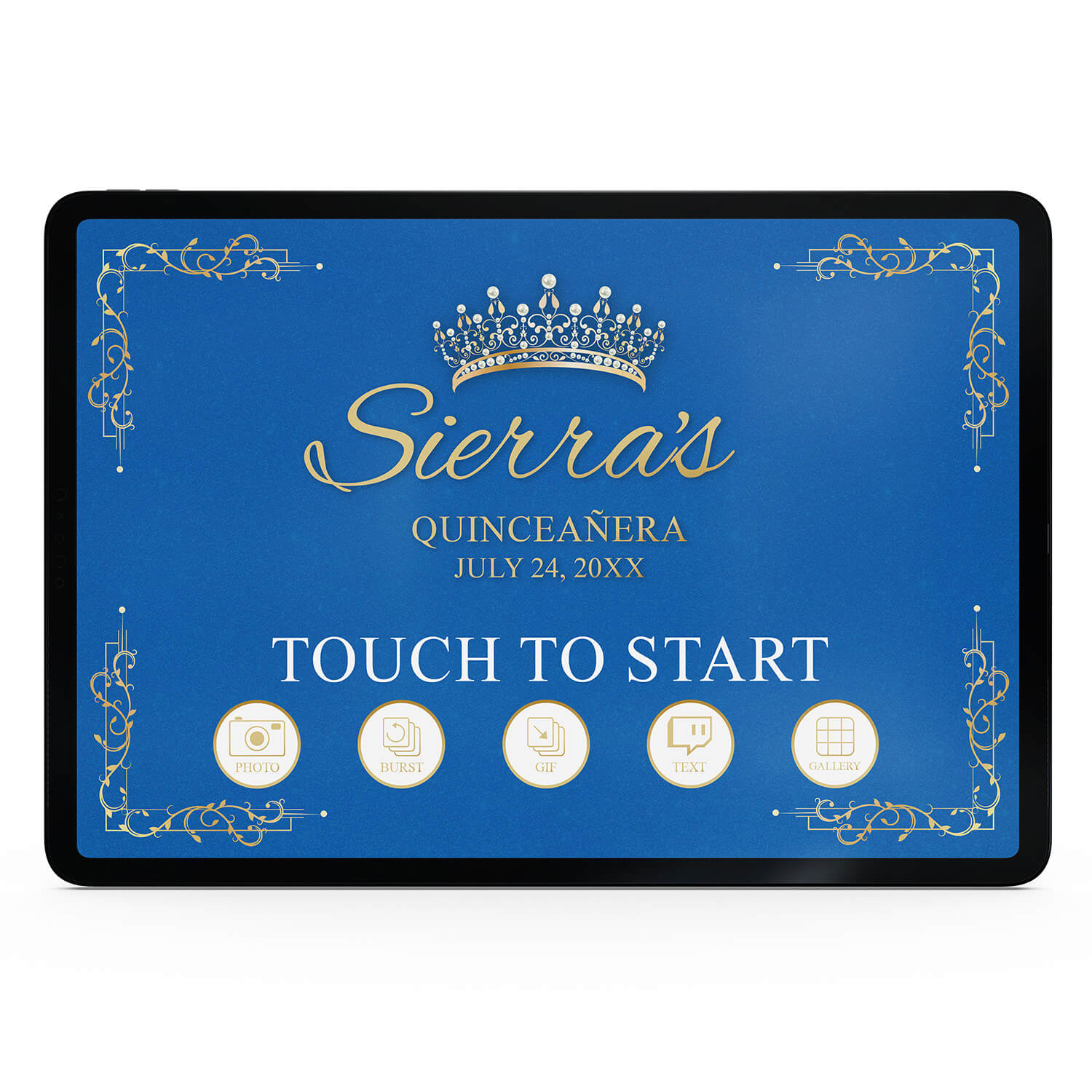 Quinceañera Gold Crown Welcome Screen, Blue Birthday | LHC23A
